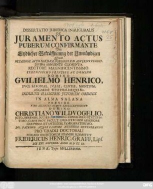 Dissertatio Juridica Inauguralis De Juramento Actus Puberum Confirmante
