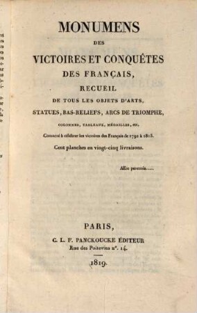 Monumens des Victoires et Conquêtes des Français
