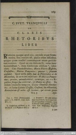 C. Suet. Tranquilli De Claris Rhetoribus Liber