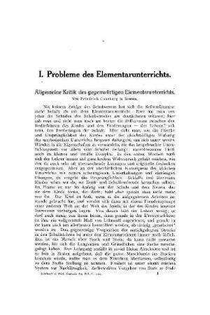 Probleme des Elementarunterrichts : allgemeine Kritik des gegenwärtigen Elementarunterrichts
