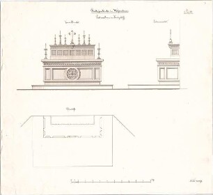 Voit, August von; Weißenhorn; Pfarrkirche - Seitenaltäre im Kreuzschiff (Grundriss, Ansichten)