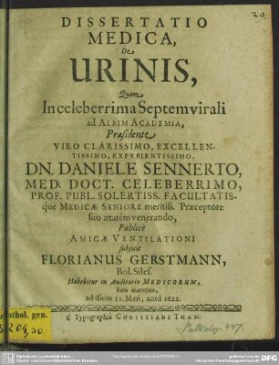 Dissertatio Medica, De Urinis