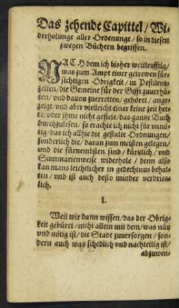 Das zehende Capittel/ Widerholunge aller Ordenung/ so in diesen zweyen Büchern begriffen.