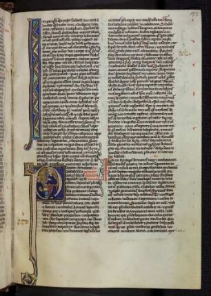 Historisierte Initiale (Sprüche Salomonis): P(arabole Salomonis): Salomo züchtigt einen Schriftgelehrten