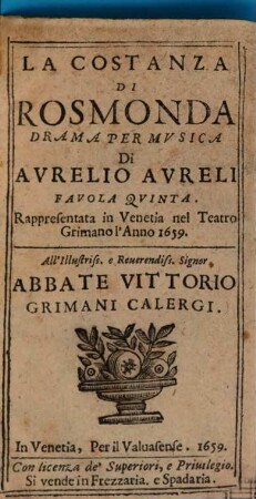 La Costanza di Rosmonda : Drama per Musica
