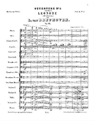 Beethoven's Werke, 21 = Serie 3: Ouverturen für Orchester. Ouverture zu Leonore (Fidelio) No. 3 : op. 72