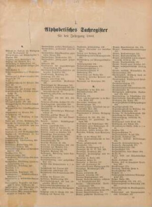 I. Alphabetisches Sachregister für den Jahrgang 1883