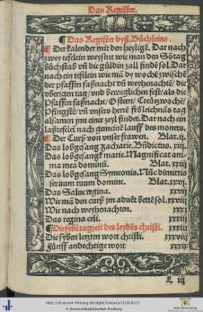 Das Register dyß Büchleins
