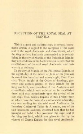 Reception of the royal seal at Manila