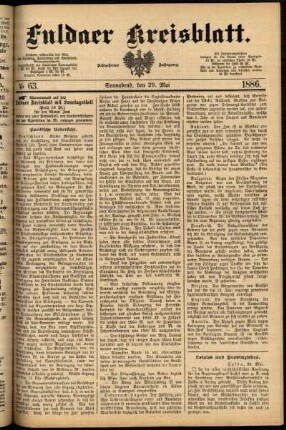 Erste Ausgabe vom Samstag, den 29. Mai 1886.
