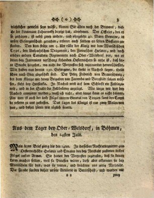 Journal der Operationen der combinirten Königlich-Preußischen und Churfürstlich-Sächsischen Armee, unter Commando Sr. Kön. Hoheit des Prinzen Heinrich von Preußen, 1. Aus dem Lager bey Nachod vom 14. Julii