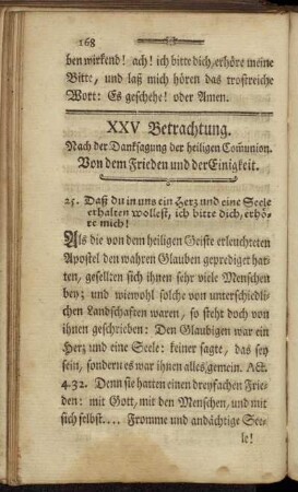 XXV Betrachtung. Nach der Danksagung der heiligen Communion. Von dem Frieden und der Einigkeit.