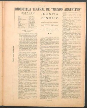 Juanita Tenorio : Biblioteca teatral de "Mundo Argentino"