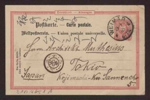 Schreiben an Hermann Muthesius (Postkarte)
