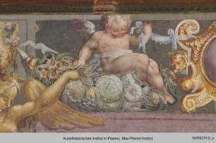Innendekoration : Putti auf Ghirlanden im oberen Fries