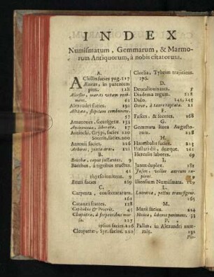 Index Numismatum, Gemmarum, & Marmorum Antiquorum, à nobis citatorum