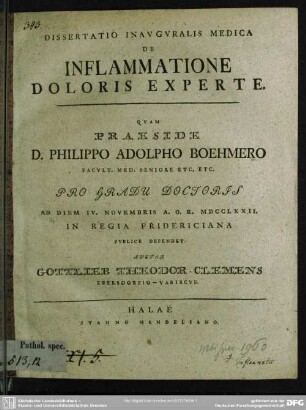 Dissertatio Inauguralis Medica De Inflammatione Doloris Experte