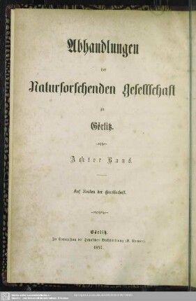 8.1857: Abhandlungen der Naturforschenden Gesellschaft zu Görlitz