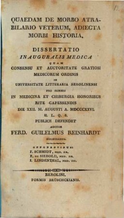 Quaedam de morbo atrabilario veterum : adiecta morbi historia ; diss. inaug. med.
