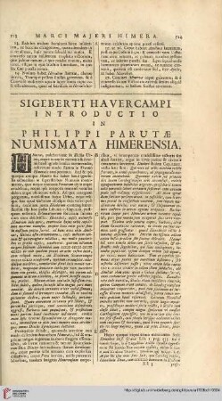 Sigeberti Havercampi introductio & commentarius in Philippi Parutae numismata Himerensia