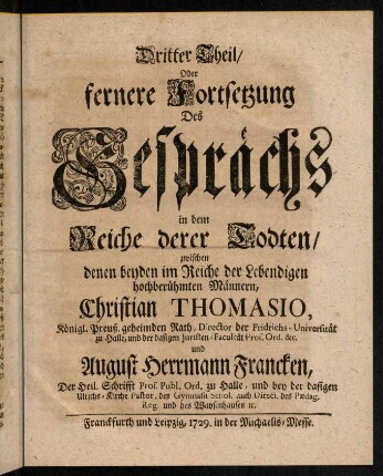 Dritter Theil üder fernere Fortsetzung des Gepsrächs...