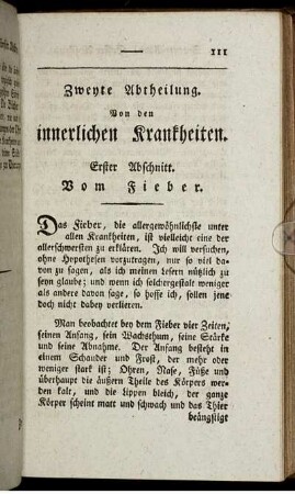 Zweyte Abtheilung. Von den innerlichen Krankheiten.