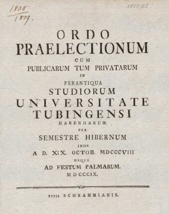 Vorlesungsverzeichnis 1808/09