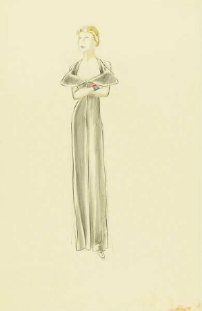 Dame in grauem Abendkleid