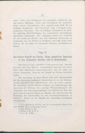 Cap. II. Rechtlicher Begriff des Checks. Seine gesetzliche Regelung in den nordischen Reichen und in Deutschland.