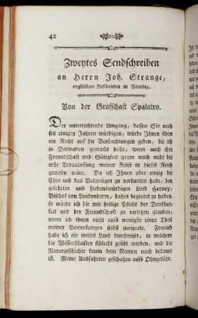 Zweytes Sendschreiben. Von der Grafschaft Spalatro.