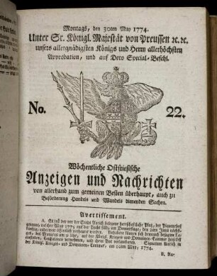No. 22. Montags, den 30ten May 1774