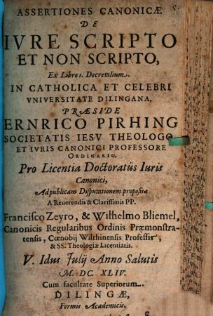 Assertiones Canonicae De Iure Scripto Et Non Scripto, Ex Libro 1. Decretalium