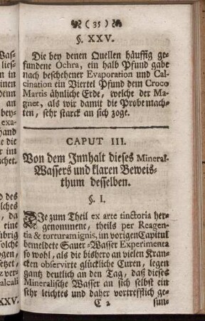 Caput III. Von dem Innhalt dieses Mineral-Wassers und klaren Beweisthum desselben.