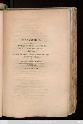 Pia Svspiria Ad Avgvstvm Doctorem Sanctvm Spiritvm Devm Ipsis Feriis Pentecostalibvs Meditata Et Fvsa