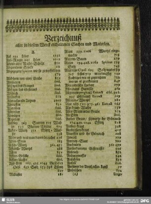 Verzeichnuß aller in diesem Werck enthaltenen Sachen und Materien