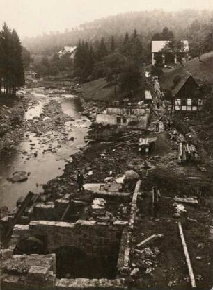 Gottleubatal. Blick von der Langenhennersdorfer Brücke ins Tal nach dem Unwetter