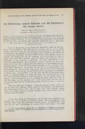 Die Verwaltung unserer Kolonien und die Fortschritte des letzten Jahres.