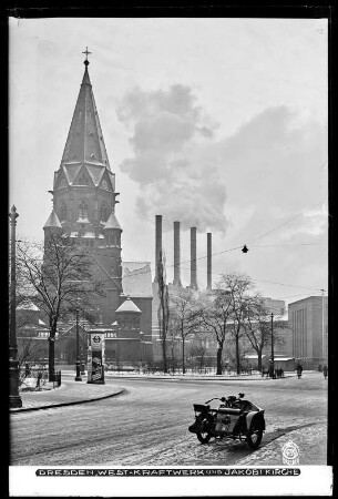 Dresden, Heizkraftwerk Mitte, West-Kraftwerk und Jakobikirche