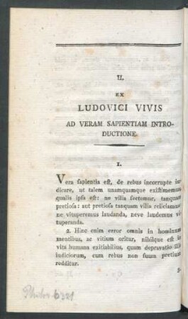 II. Ex Ludovici Vivis Ad Veram Sapientiam Introductione