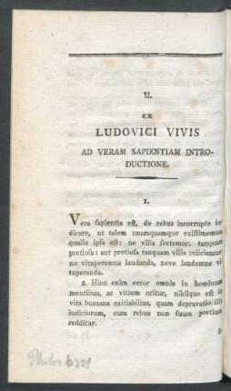II. Ex Ludovici Vivis Ad Veram Sapientiam Introductione