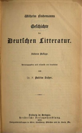 Wilhelm Lindemanns Geschichte der deutschen Litteratur