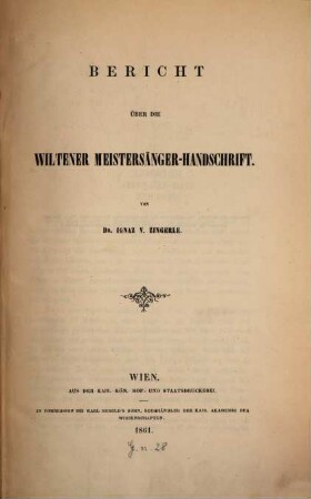 Bericht über die Wiltener Meistersängerhandschrift