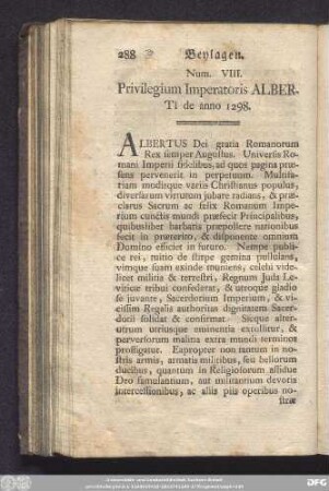 Num. VIII. Privilegium Imperatoris Alberti de anno 1298.