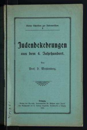 Judenbekehrungen aus dem 4. Jahrhundert / von Wohlenberg