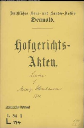 Linden, Joseph Wilhelm und Konsort. zu Lage gegen Töns Meier zu Ottenhausen - Brautschatz