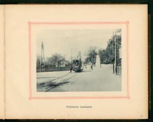 Dresden, Endstation Laubegast der Elektrische Strassenbahn Blasewitz-Laubegast : Endstation Laubegast. Abbildungen, Blatt 13 aus: Elektrische Strassenbahn Blasewitz-Laubegast : ausgeführt von der Firma: O.L. Kummer & Co., Dresden, Werkstätten für Elektrotechnik, Mechanik und Maschinenbau in Niedersedlitz bei Dresden. [Dresden: 1893]. Dresden: SLUB 49.2.75