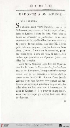 Réponse à Mr. Mengs