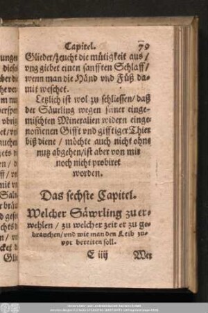Das sechste Capitel. Welcher Säwrling zu erwehlen/ zu welcher zeit er zu gebrauchen/ und wie man den Leib zuvor bereiten soll.