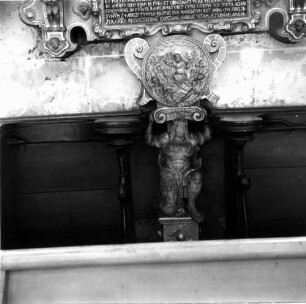 Epitaph des Freiherrn Heinrich von Bortfeld : Epitaph des Freiherrn Heinrich von Bortfeld. Stein (1576). Konsolträger. Quedlinburg, Marktkirche St. Benedikti