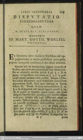 Disputatio Vigesimaseptima Quam D. XVIII. Oct. MDCCLX. Defendit Io. Mart. Gotth. Woelfel Vinariensis